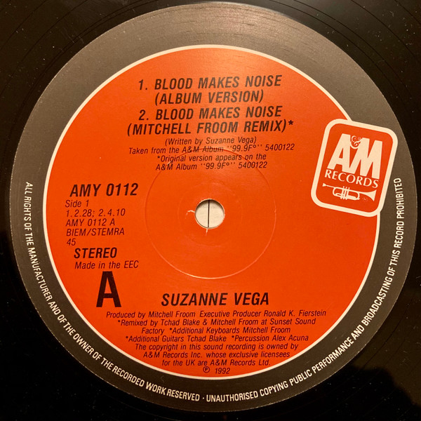 Suzanne Vega - Blood Makes Noise | A&M Records (AMY 0112) - 2 Suzanne Vega - Blood Makes Noise | A&M Records (AMY 0112) - 2