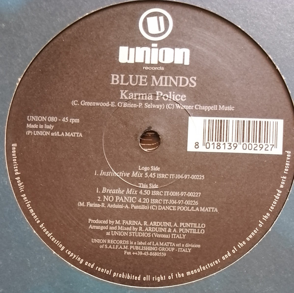 Blue Minds - Karma Police | Union Records (UNION 080)