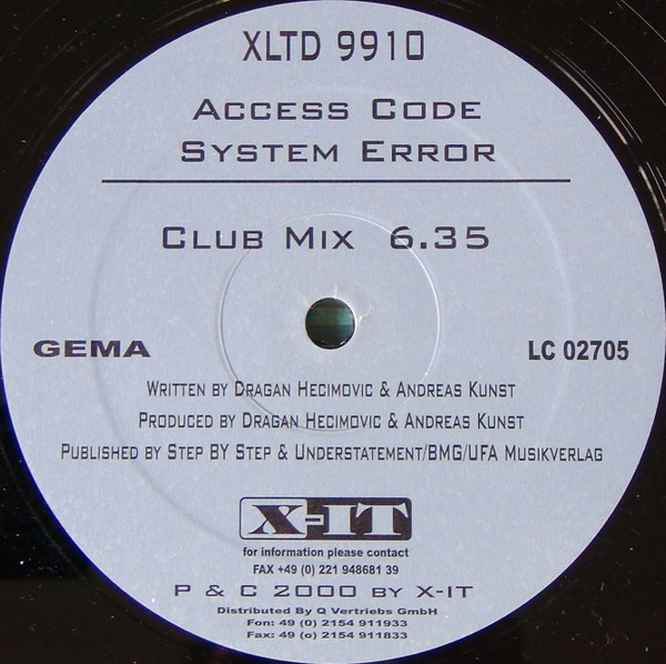 Access Code - System Error | X-IT Records (XLTD 9910)