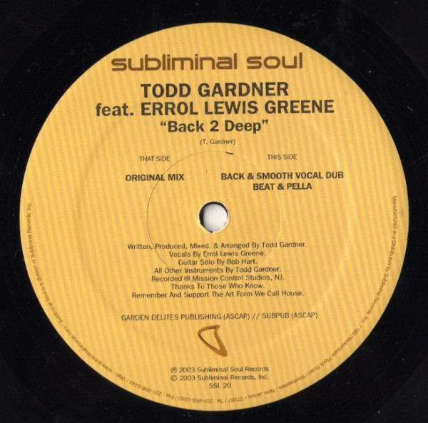 Todd Gardner Feat. Errol Lewis Greene - Back 2 Deep | Subliminal Soul (SSL 20) - 3