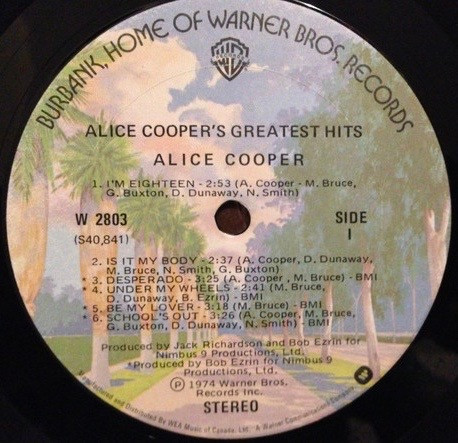 Alice Cooper - Alice Cooper's Greatest Hits | Warner Bros. Records (W 2803) - 3