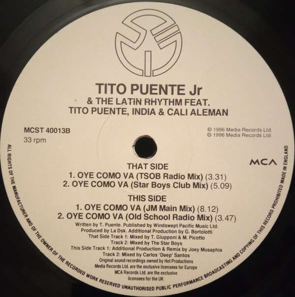 Tito Puente Jr. & The Latin Rhythm Featuring Tito Puente , India & Cali Aleman - Oye Como Va | MCA Records (MCST 40013) - 3