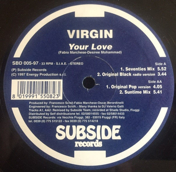 Virgin - Your Love | Subside Records (SBD 005-97)