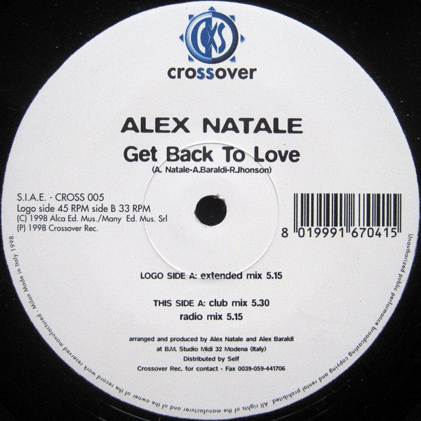 Alex Natale - Get Back To Love | Crossover Records (CROSS 005) - main Alex Natale - Get Back To Love | Crossover Records (CROSS 005) - main