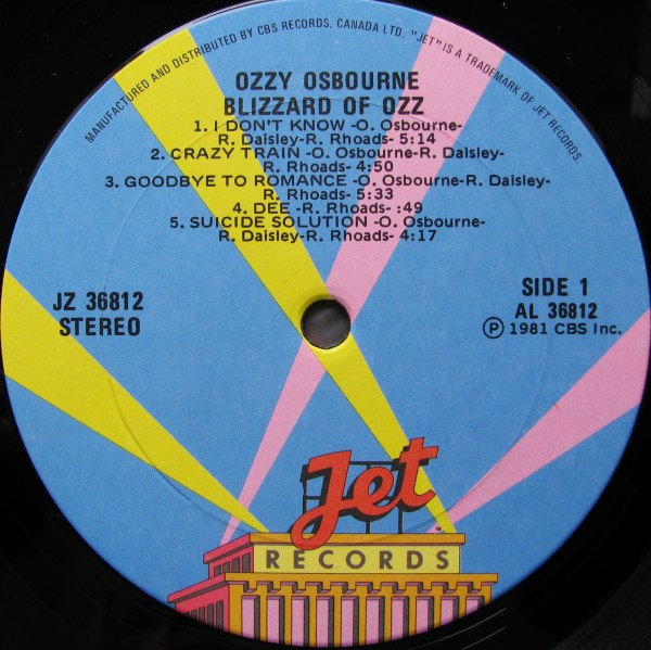 Ozzy Osbourne - Blizzard Of Ozz | Jet Records (JZ 36812) - 3