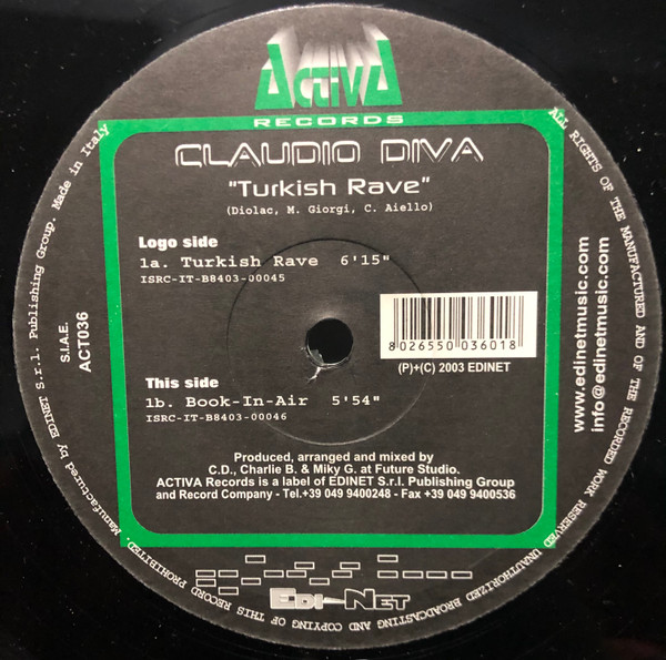 Claudio Diva Meets Smorphya - Turkish Rave /  Book In Air | Activa Records (ACT036) - main