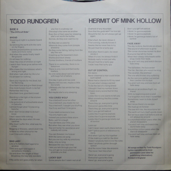 Todd Rundgren - Hermit Of Mink Hollow | Bearsville (K 55521) - 6 Todd Rundgren - Hermit Of Mink Hollow | Bearsville (K 55521) - 6