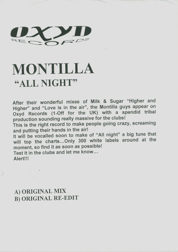 Montilla - All Night | Oxyd Records (AM 34161/A)