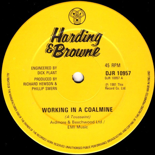 Harding & Browne - Working In A Coalmine | DJM Records (DJR 10957) - main