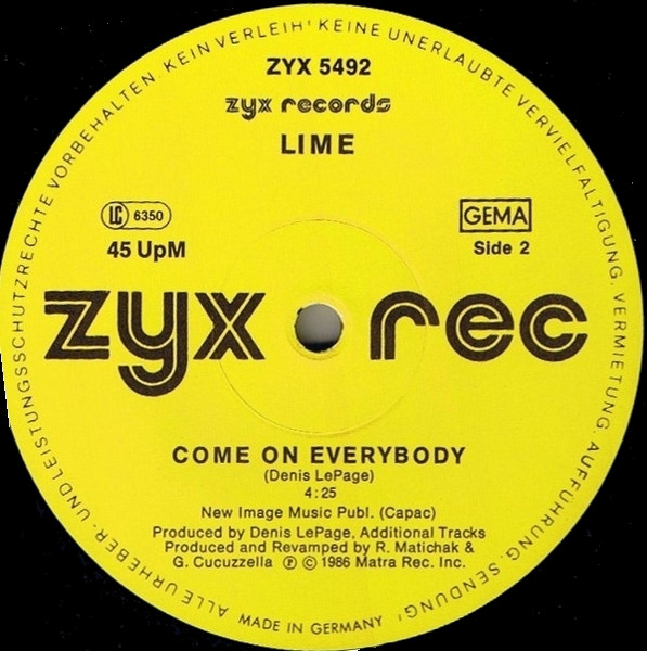 Lime - Take The Love / Come On Everybody | ZYX Records (ZYX 5492) - 4