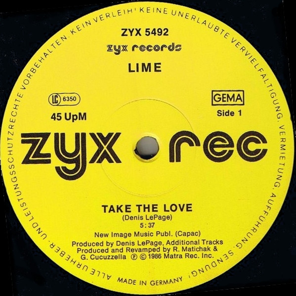 Lime - Take The Love / Come On Everybody | ZYX Records (ZYX 5492) - 3