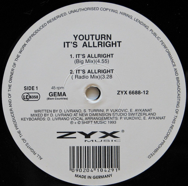 Youturn - It's Allright | ZYX Music (ZYX 6688-12)