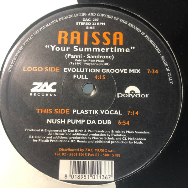 Raissa - Your Summertime | ZAC Records (ZAC 207)