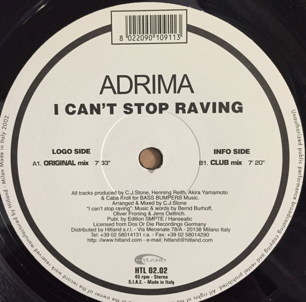 Adrima - I Can't Stop Raving | Hitland (HTL 02.02) - 3