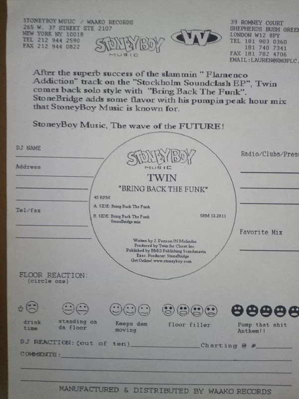 Twin - Bring Back The Funk | Stoney Boy Music (SBM 2011) - main