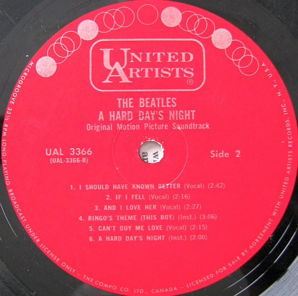 The Beatles - A Hard Day's Night (Original Motion Picture Sound Track) (Mono) [Vinyl] | United Artists Records (UAL 3366) - 4
