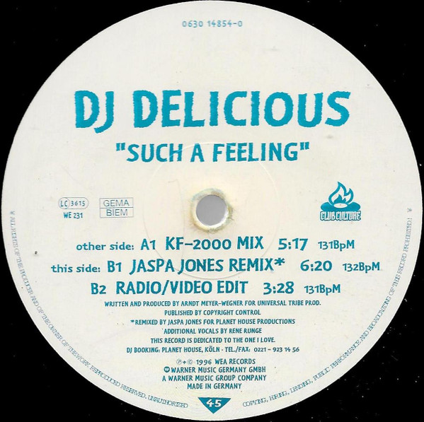 DJ Delicious - Such A Feeling | Club Culture (0630-14854-0) - 2
