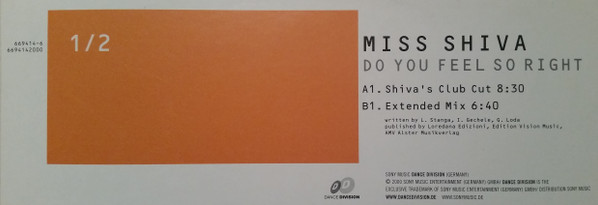 Miss Shiva - Do You Feel So Right (Part 1 Of 2) | Dance Division (DAD 669414 6) - 2