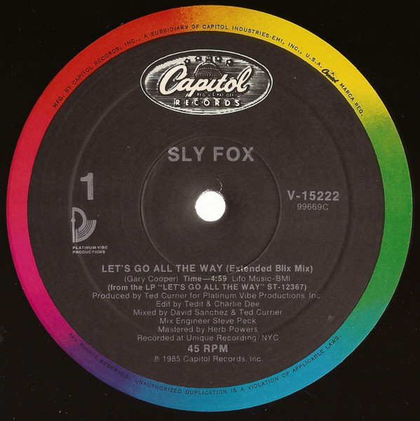 Sly Fox - Let's Go All The Way (Remix) | Capitol Records (V-15222)