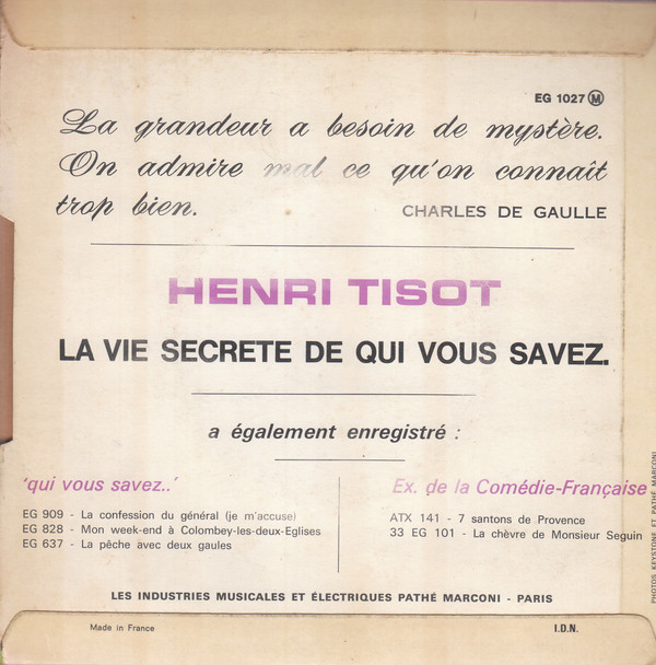 Henri Tisot - La Vie Secrète De Qui Vous Savez | Pathé (EG 1027) - 2 Henri Tisot - La Vie Secrète De Qui Vous Savez | Pathé (EG 1027) - 2