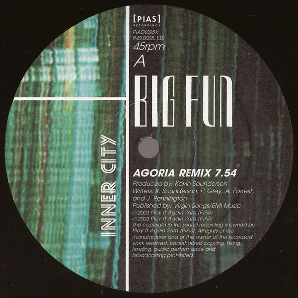 Inner City - Big Fun (Agoria Remix / Kenny Hawkes Remake / The Classic Magic Juan Mix Remake) | [PIAS] Recordings (PIASX025X) - 3