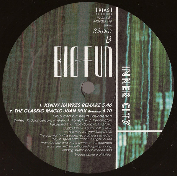 Inner City - Big Fun (Agoria Remix / Kenny Hawkes Remake / The Classic Magic Juan Mix Remake) | [PIAS] Recordings (PIASX025X) - 4