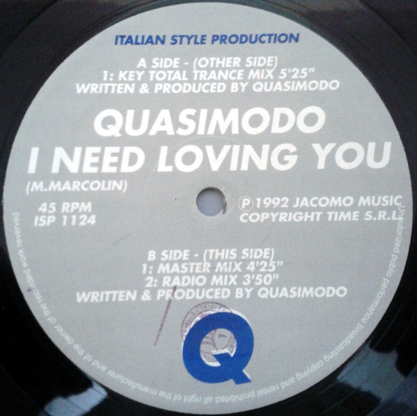Quasimodo - I Need Loving You | Italian Style Production (ISP 1124) - main Quasimodo - I Need Loving You | Italian Style Production (ISP 1124) - main