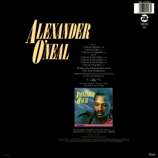 Alexander O'Neal - Criticize (Special 12" Mixes) | Tabu Records (TBU 651158 6) - 2 Alexander O'Neal - Criticize (Special 12" Mixes) | Tabu Records (TBU 651158 6) - 2