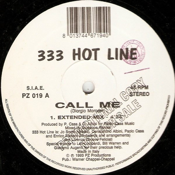 333 Hot Line - Call Me | PZ Productions (PZ 019) - main