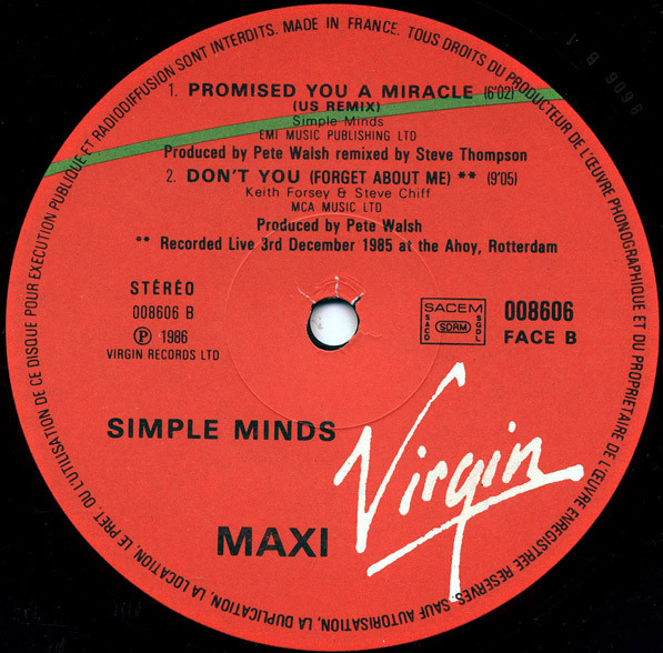 Simple Minds - All The Things She Said / Promised You A Miracle / Don't You (Forget About Me) | Virgin (008606) - 4 Simple Minds - All The Things She Said / Promised You A Miracle / Don't You (Forget About Me) | Virgin (008606) - 4
