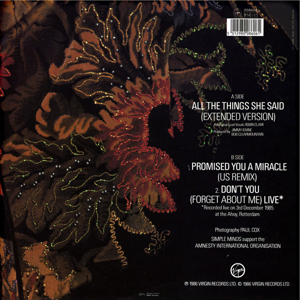 Simple Minds - All The Things She Said / Promised You A Miracle / Don't You (Forget About Me) | Virgin (008606) - 2 Simple Minds - All The Things She Said / Promised You A Miracle / Don't You (Forget About Me) | Virgin (008606) - 2