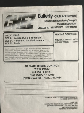 Daniell Spencer & Funky Transport Featuring Downtown - Butterfly (Osunlade Remixes) | Chez Music (CHEZ-038) - main Daniell Spencer & Funky Transport Featuring Downtown - Butterfly (Osunlade Remixes) | Chez Music (CHEZ-038) - main