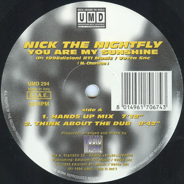 Nick The Nightfly - You Are My Sunshine | Underground Music Department (UMD) (UMD 294) - 3 Nick The Nightfly - You Are My Sunshine | Underground Music Department (UMD) (UMD 294) - 3