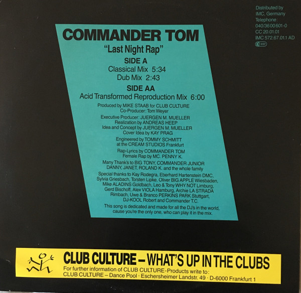 Commander Tom - Last Night Rap | Club Culture (CC 20.01.01) - 2 Commander Tom - Last Night Rap | Club Culture (CC 20.01.01) - 2