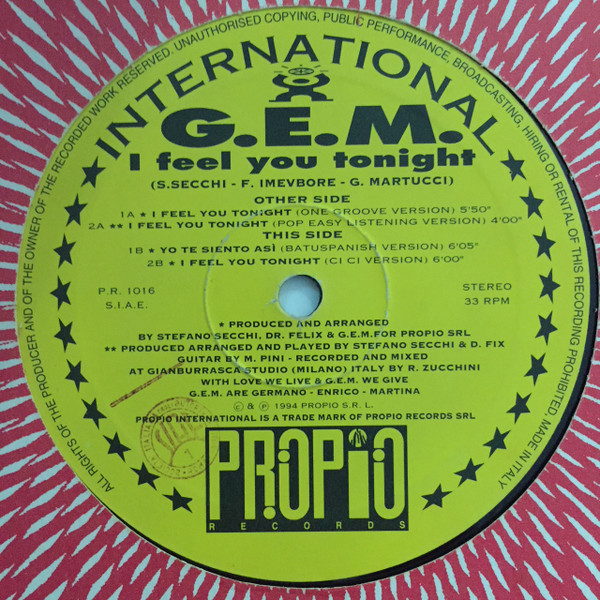 G.E.M. - I Feel You Tonight | Propio Records (PR 1016) - 3