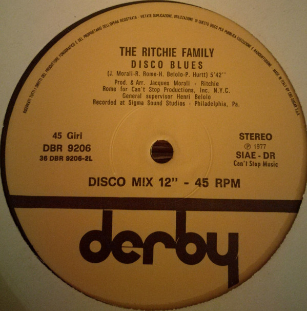 The Ritchie Family - Lady Luck / Disco Blues | Derby (DBR 9206) - 2