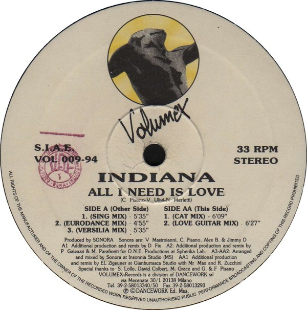 Indiana - All I Need Is Love | Volumex (VOL 009-94) - 2 Indiana - All I Need Is Love | Volumex (VOL 009-94) - 2