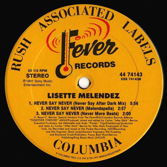 Lisette Melendez - Never Say Never | Fever Records (44 74143) - 4