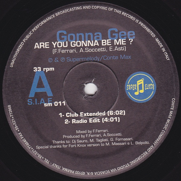 Gonna Gee - Are You Gonna Be Me ? | Supermelody (SM 011) - main Gonna Gee - Are You Gonna Be Me ? | Supermelody (SM 011) - main