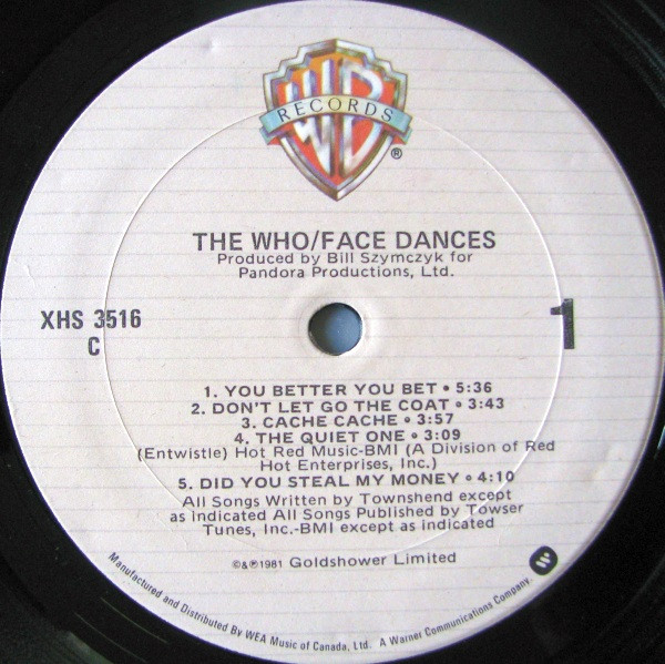 The Who - Face Dances | Warner Bros. Records (XHS 3516) - 3 The Who - Face Dances | Warner Bros. Records (XHS 3516) - 3