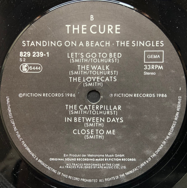 The Cure - Standing On A Beach · The Singles | Fiction Records (829 239-1) - 6 The Cure - Standing On A Beach · The Singles | Fiction Records (829 239-1) - 6