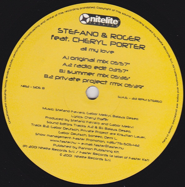 Stefano & Roger Feat. Cheryl Porter - All My Love | Nitelite Records (NR12)