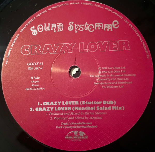 Sound Systemme - Crazy Lover | Go! Beat (GODX 61) - 4