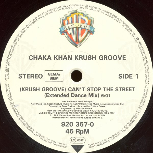 Chaka Khan - (Krush Groove) Can't Stop The Street | Warner Bros. Records (920 367-0) - 3