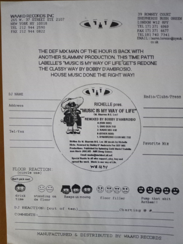 Richelle - Music Is My Way Of Life (Remixes) | Waako Records (WR 1294) - main
