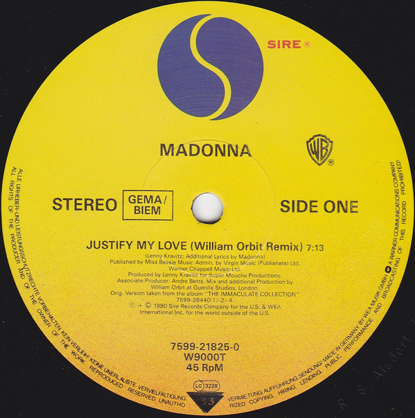 Madonna - Justify My Love (William Orbit Remix) | Sire (W 9000 T) - 3 Madonna - Justify My Love (William Orbit Remix) | Sire (W 9000 T) - 3