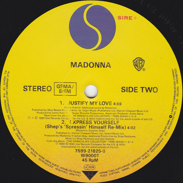 Madonna - Justify My Love (William Orbit Remix) | Sire (W 9000 T) - 4 Madonna - Justify My Love (William Orbit Remix) | Sire (W 9000 T) - 4
