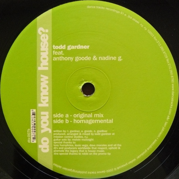 Todd Gardner Featuring Anthony Goode & Nadine G. - Do You Know House? | Dance Tracks (DTX 007) - 3