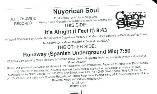 Nuyorican Soul - It's Alright (I Feel It) / Runaway | Blue Thumb Records (GSR12-3101)