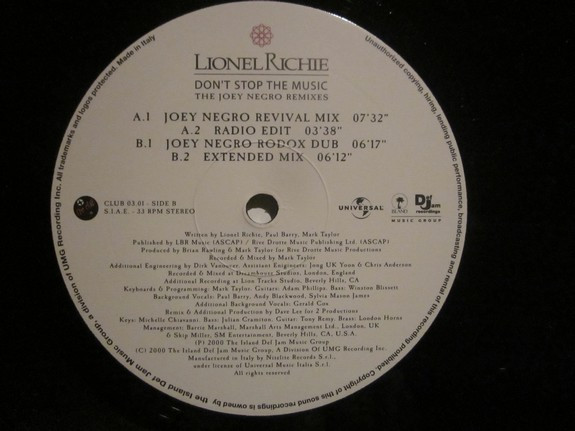 Lionel Richie - Don't Stop The Music (The Joey Negro Remixes) | Nitelite The Club Records (CLUB 03-01) - 7